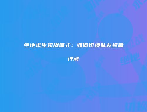 绝地求生观战模式：如何切换队友视角详解