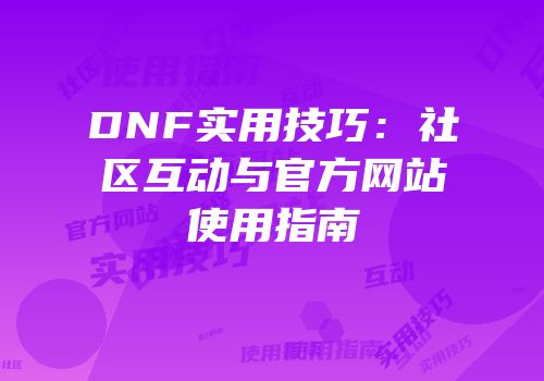 DNF实用技巧：社区互动与官方网站使用指南