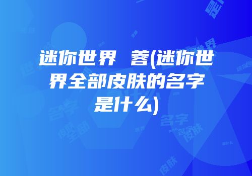迷你世界 蓉(迷你世界全部皮肤的名字是什么)
