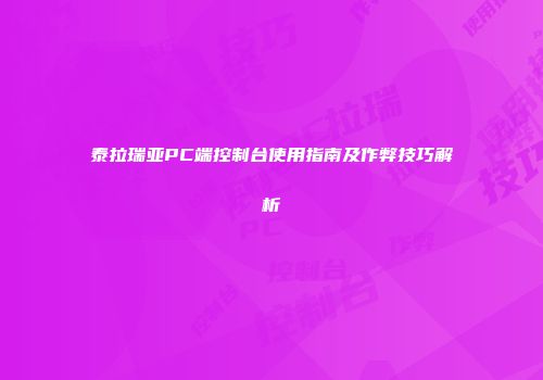 泰拉瑞亚PC端控制台使用指南及作弊技巧解析