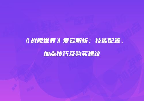 《战舰世界》爱宕解析：技能配置、加点技巧及购买建议