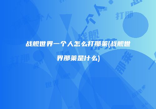 战舰世界一个人怎么打那莱(战舰世界那莱是什么)