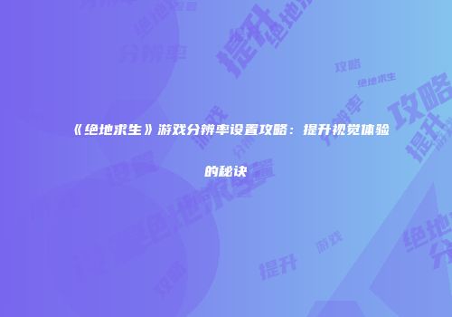 《绝地求生》游戏分辨率设置攻略：提升视觉体验的秘诀