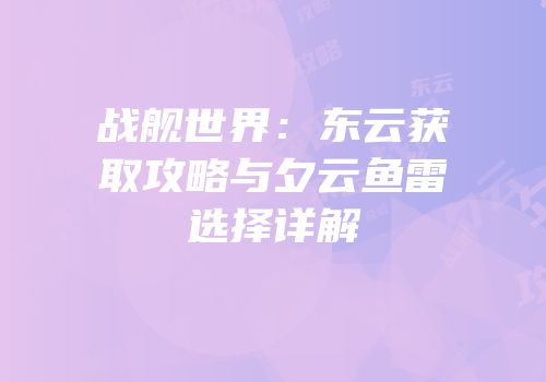 战舰世界：东云获取攻略与夕云鱼雷选择详解