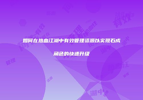 如何在热血江湖中有效管理资源以实现石成角色的快速升级