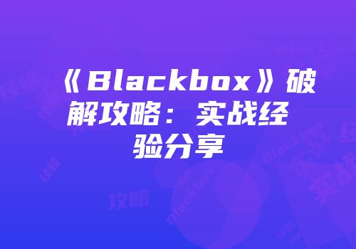 《Blackbox》破解攻略：实战经验分享
