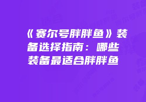 《赛尔号胖胖鱼》装备选择指南:哪些装备最适合胖胖鱼