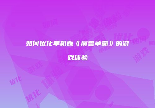 如何优化单机版《魔兽争霸》的游戏体验