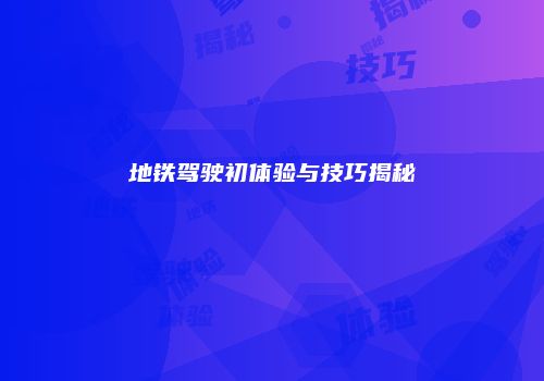 地铁驾驶初体验与技巧揭秘