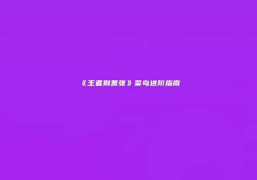 《王者别嚣张》菜鸟进阶指南