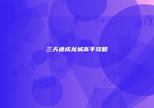 三天速成龙城高手攻略
