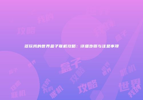 多玩我的世界盒子联机攻略：详细步骤与注意事项