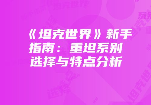 《坦克世界》新手指南：重坦系别选择与特点分析