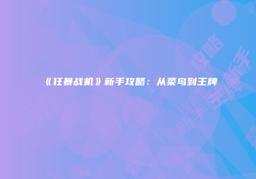 《狂暴战机》新手攻略：从菜鸟到王牌