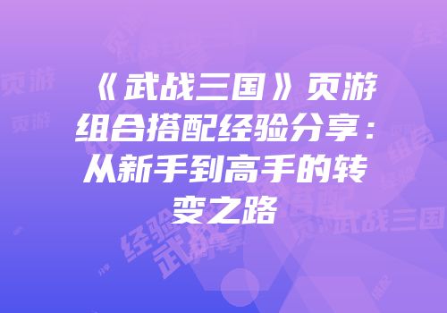 《武战三国》页游组合搭配经验分享：从新手到高手的转变之路