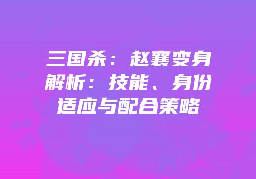三国杀：赵襄变身解析：技能、身份适应与配合策略