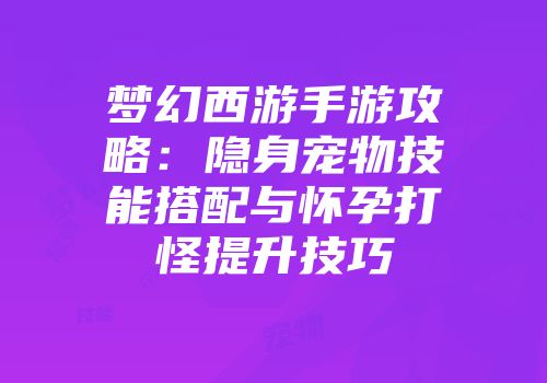 梦幻西游手游攻略：隐身宠物技能搭配与怀孕打怪提升技巧