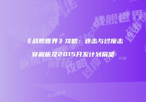 《战舰世界》攻略：连击与过度击穿解析及2015开发计划展望