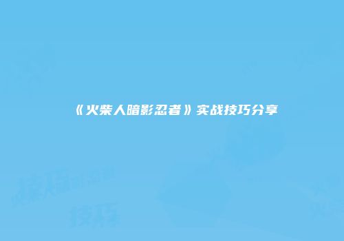 《火柴人暗影忍者》实战技巧分享