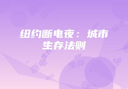 纽约断电夜：城市生存法则