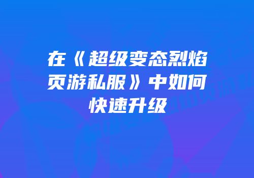 在《超级变态烈焰页游私服》中如何快速升级