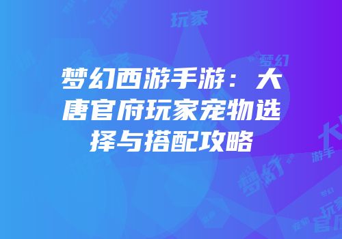 梦幻西游手游：大唐官府玩家宠物选择与搭配攻略