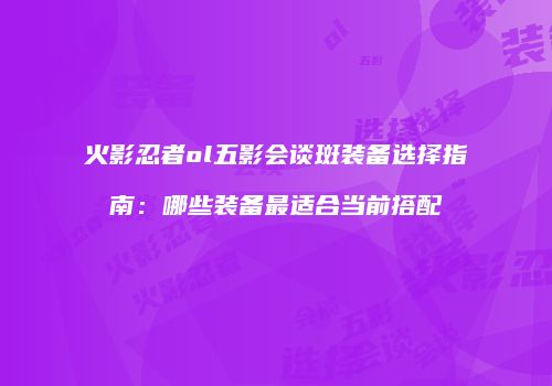 火影忍者ol五影会谈斑装备选择指南：哪些装备最适合当前搭配