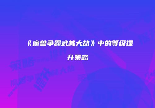 《魔兽争霸武林大劫》中的等级提升策略