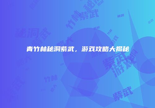 青竹林秘洞紫武，游戏攻略大揭秘