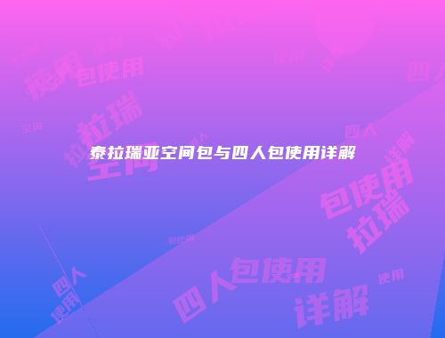 泰拉瑞亚空间包与四人包使用详解