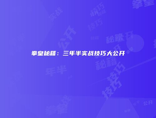 拳皇秘籍：三年半实战技巧大公开