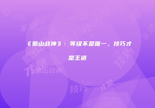 《蜀山战神》：等级不是唯一，技巧才是王道