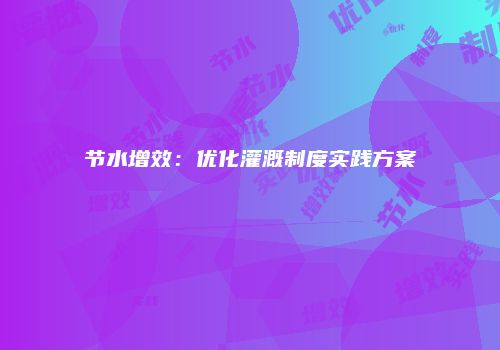 节水增效：优化灌溉制度实践方案