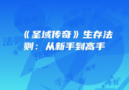 《圣域传奇》生存法则：从新手到高手