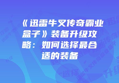 《迅雷牛叉传奇霸业盒子》装备升级攻略：如何选择最合适的装备