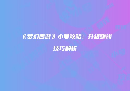 《梦幻西游》小号攻略：升级赚钱技巧解析