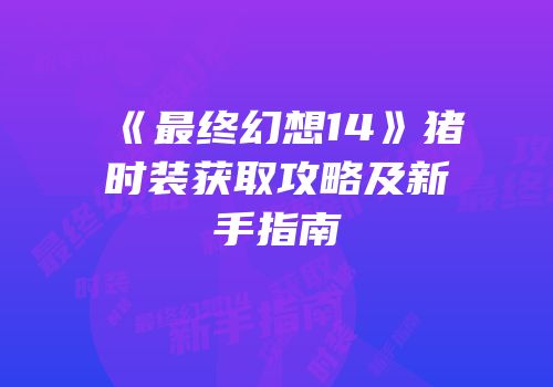 《最终幻想14》猪时装获取攻略及新手指南