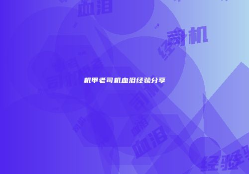机甲老司机血泪经验分享
