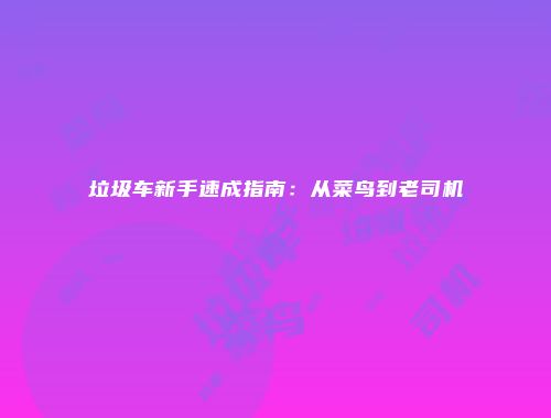 垃圾车新手速成指南：从菜鸟到老司机