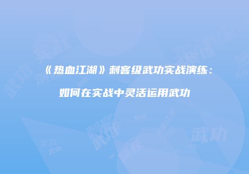 《热血江湖》刺客级武功实战演练：如何在实战中灵活运用武功