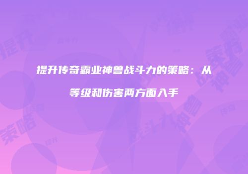 提升传奇霸业神兽战斗力的策略：从等级和伤害两方面入手