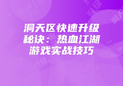 洞天区快速升级秘诀：热血江湖游戏实战技巧