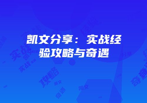 凯文分享：实战经验攻略与奇遇