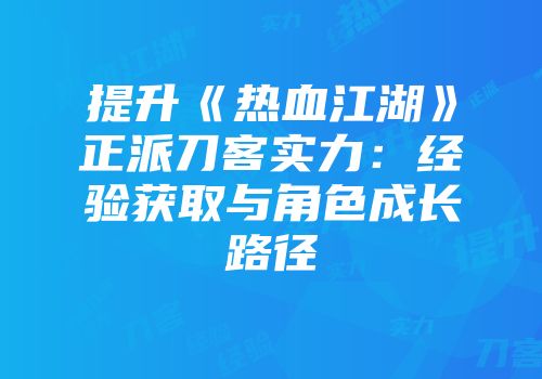 提升《热血江湖》正派刀客实力：经验获取与角色成长路径