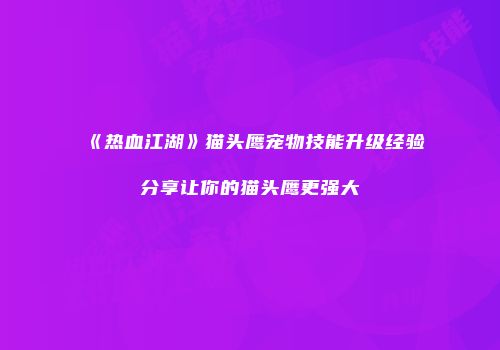 《热血江湖》猫头鹰宠物技能升级经验分享让你的猫头鹰更强大