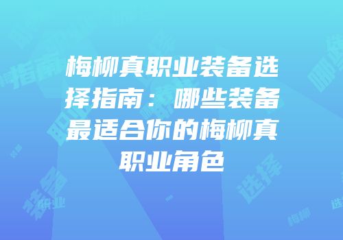梅柳真职业装备选择指南：哪些装备最适合你的梅柳真职业角色
