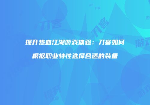 提升热血江湖游戏体验：刀客如何根据职业特性选择合适的装备