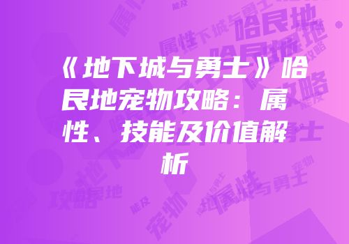 《地下城与勇士》哈艮地宠物攻略：属性、技能及价值解析