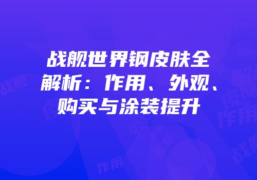 战舰世界钢皮肤全解析：作用、外观、购买与涂装提升