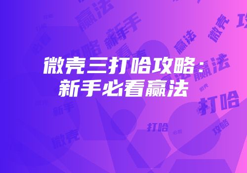 微壳三打哈攻略：新手必看赢法
